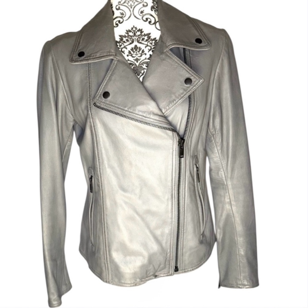 Danier Soft Grey Leather Women’s Biker Jacket